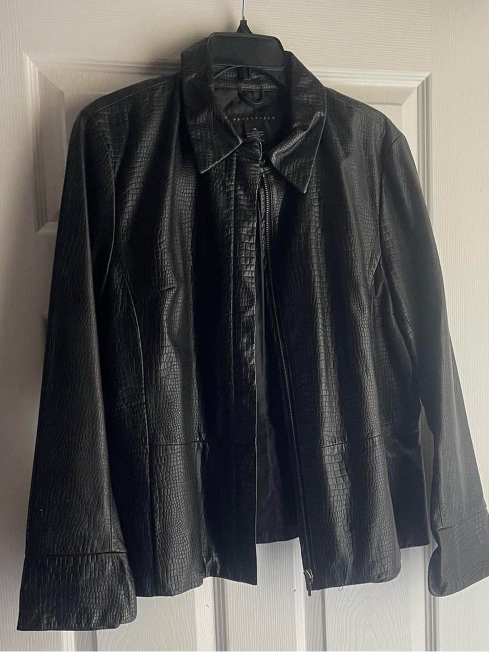 Women’s Black Faux Leather Croc-Embossed Jacket